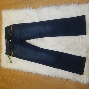 RICH COW RHINESTONE LEOPARD BOOT CUT BLUE JEANS